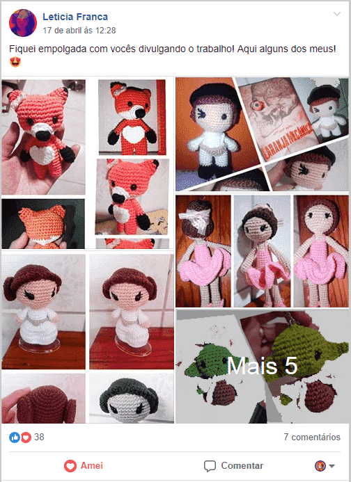 Imagem de vários amigurumis como raposa, bailarina e personagens de Star Wars